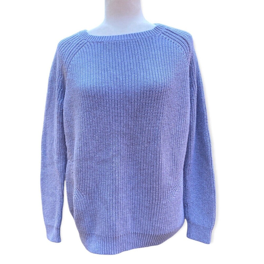 L.L. Bean Grey Cotton Ribbed Knit Pullover Sweater Size XL Fisherman Style